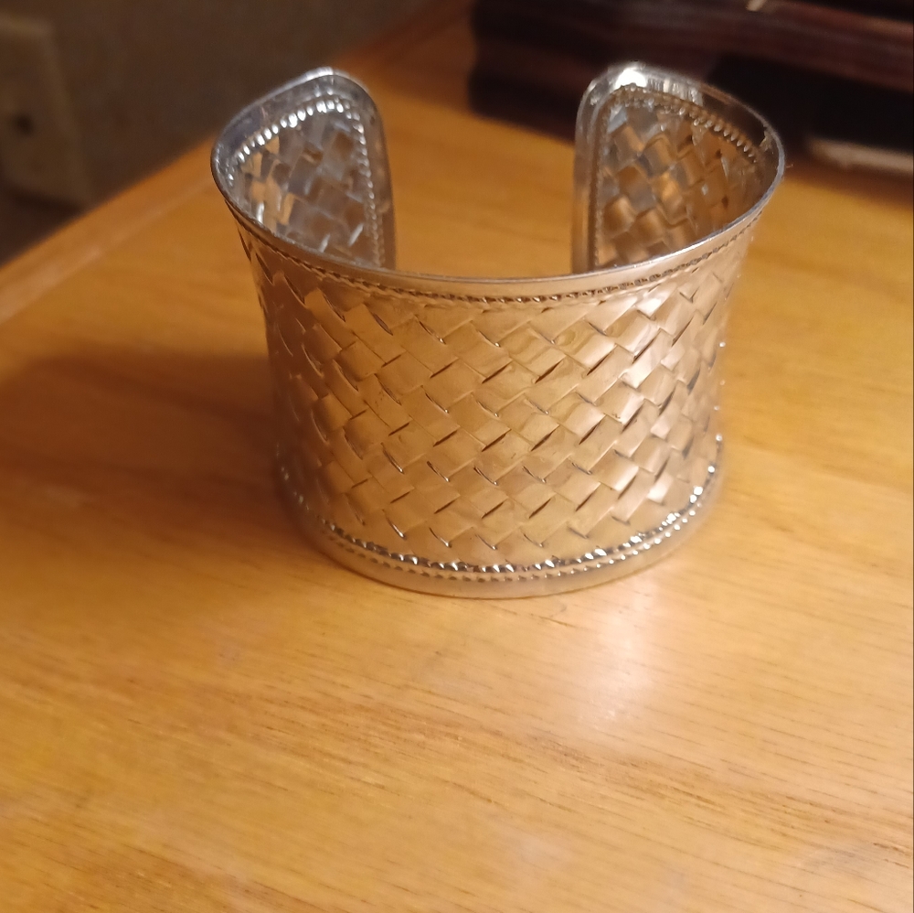 Silver Tone Metal Woven Cuff Bracelet